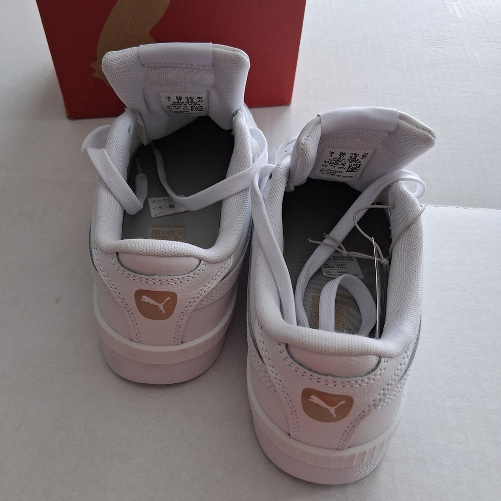 Puma White Court Sneakers with Gold Accents sz 6.5 - Picture 2 of 9
